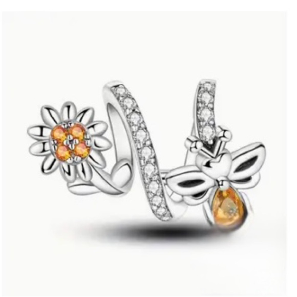 NWOT 925 Silver Charm—Orange Bee and Flower